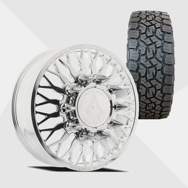 Arena Forged AF102 Maximus Milled And Polished 22x8.25 10x225 with Toyo Tires Open Country A/T III 33x12.50R22 Dually Package