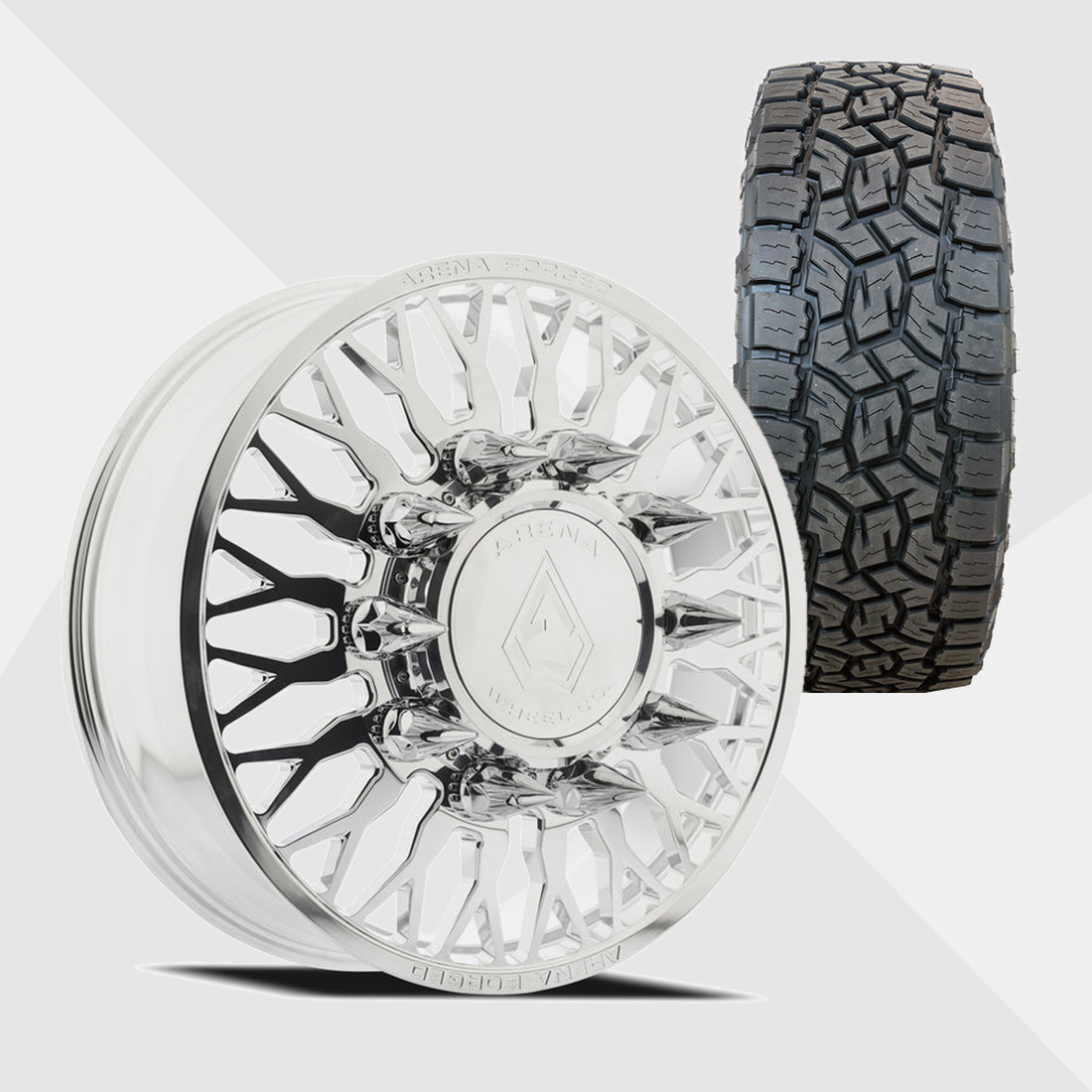 Arena Forged AF102 Maximus Milled And Polished 22x8.25 10x225 with Toyo Tires Open Country A/T III 35x12.50R22 Dually Package