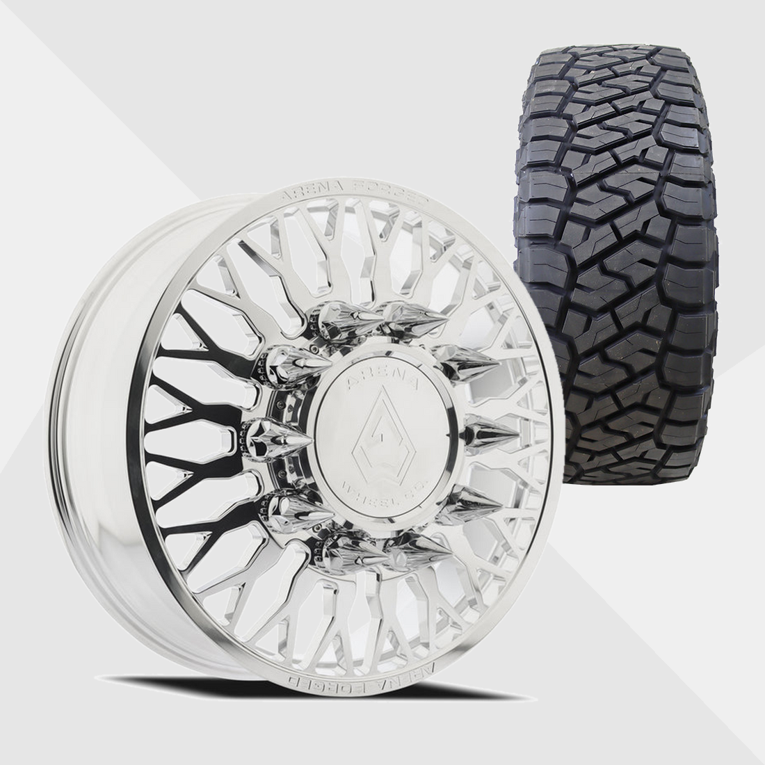 Arena Forged AF102 Maximus Milled And Polished 24x8.25 10x225 with Toyo Tires Open Country R/T Trail 38x13.50R24 Dually Package