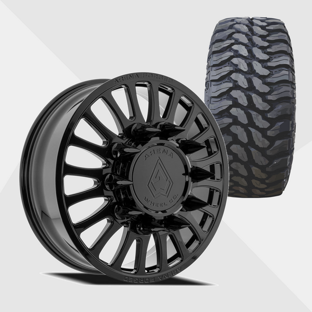 Arena Forged AF103 Shoreline Gloss Black 24x8.25 8x210 with TIS Tires TIS Offroad TT1 M/T 37x13.50R24 Dually Package