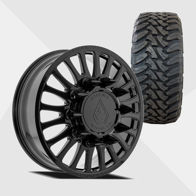Arena Forged AF103 Shoreline Gloss Black 22x8.25 8x200 with Toyo Tires Open Country M/T 35x12.50R22 Dually Package