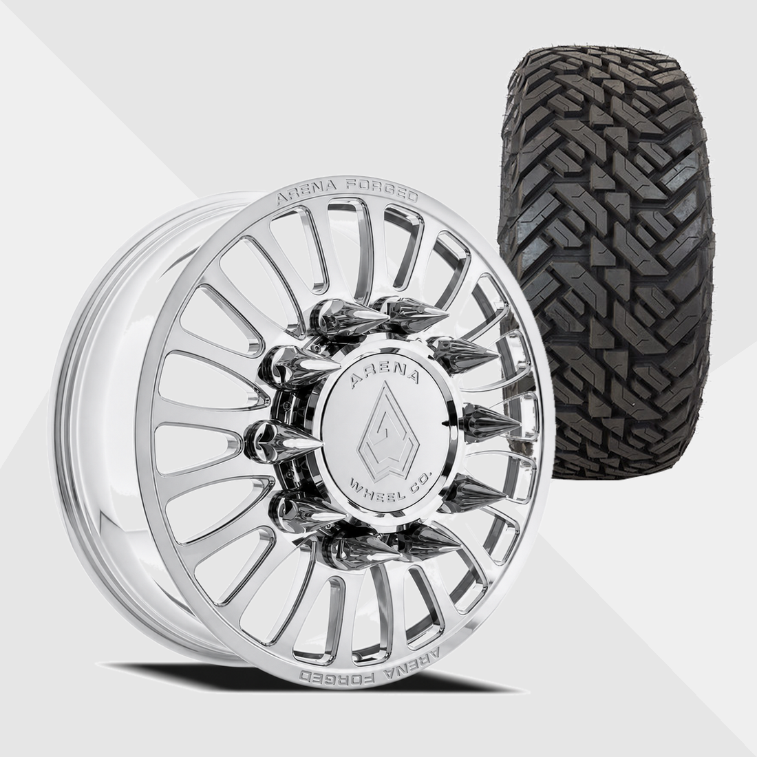 Arena Forged AF103 Shoreline Milled And Polished 24x8.25 8x200 with Fuel Tires Gripper M/T 37x13.50R24 Dually Package