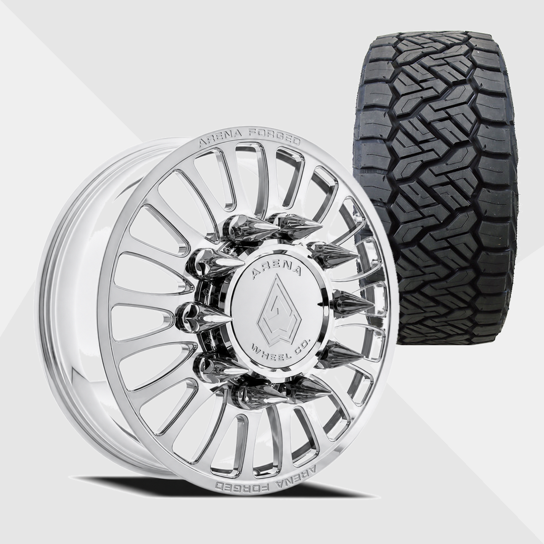 Arena Forged AF103 Shoreline Milled And Polished 24x8.25 10x225 with Nitto Tires Recon Grappler A/T 37x13.50R24 Dually Package