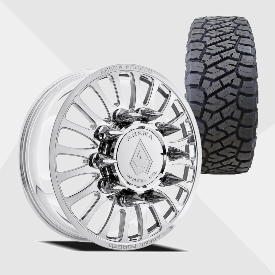 Arena Forged AF103 Shoreline Milled And Polished 22x8.25 10x225 with Toyo Tires Open Country R/T Trail 35x12.50R22 Dually Package