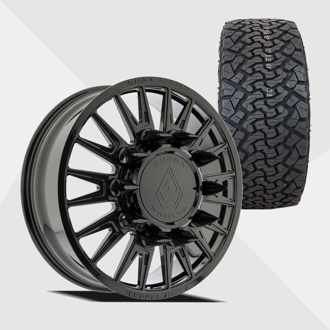 Arena Forged AF105 Imperial Gloss Black 24x8.25 8x200 with Venom Power Tires Terra Hunter X/T 37x13.50R24 Dually Package