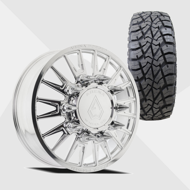 Arena Forged AF105 Imperial Milled And Polished 24x8.25 8x200 with AMP Tires Terrain Attack R/T 35x13.50R24 Dually Package