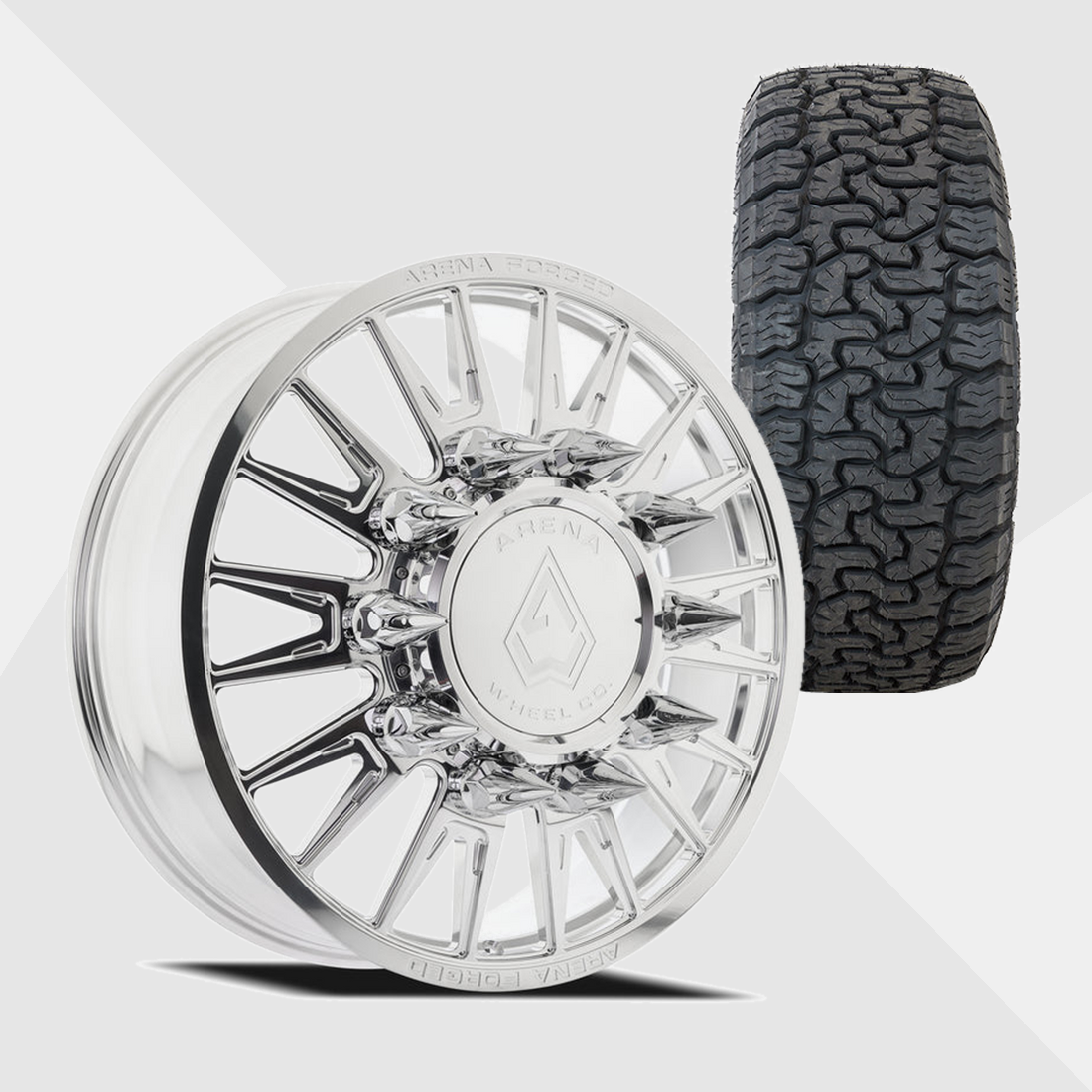 Arena Forged AF105 Imperial Milled And Polished 24x8.25 8x200 with AMP Tires Terrain Pro A/T 35x12.50R24 Dually Package