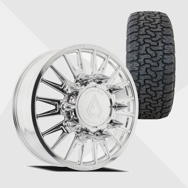 Arena Forged AF105 Imperial Milled And Polished 24x8.25 8x200 with AMP Tires Terrain Pro A/T 35x12.50R24 Dually Package