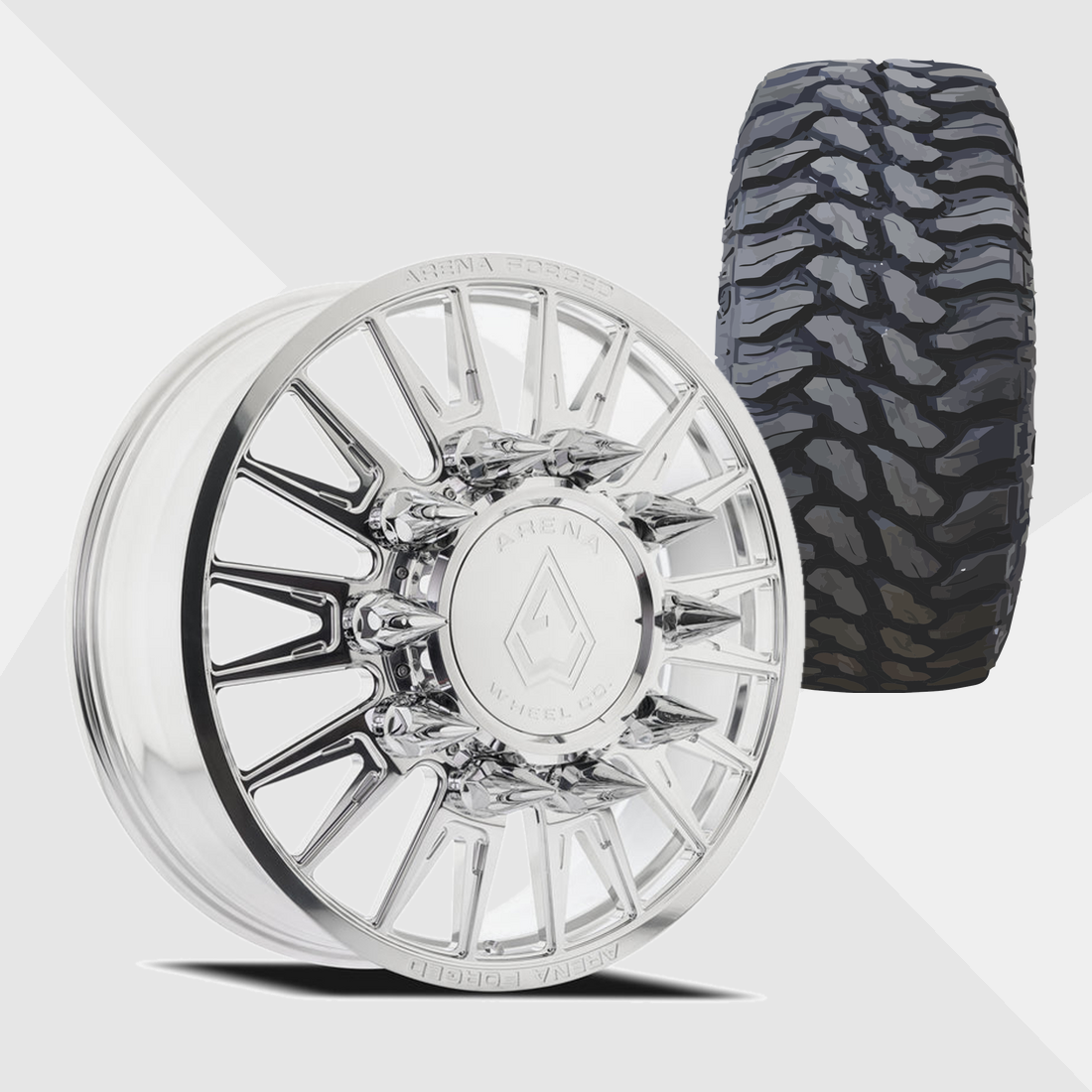 Arena Forged AF105 Imperial Milled And Polished 24x8.25 10x225 with TIS Tires TIS Offroad TT1 M/T 35x13.50R24 Dually Package
