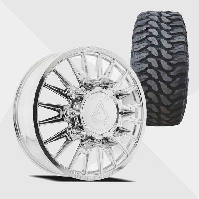 Arena Forged AF105 Imperial Milled And Polished 24x8.25 10x225 with TIS Tires TIS Offroad TT1 M/T 35x13.50R24 Dually Package