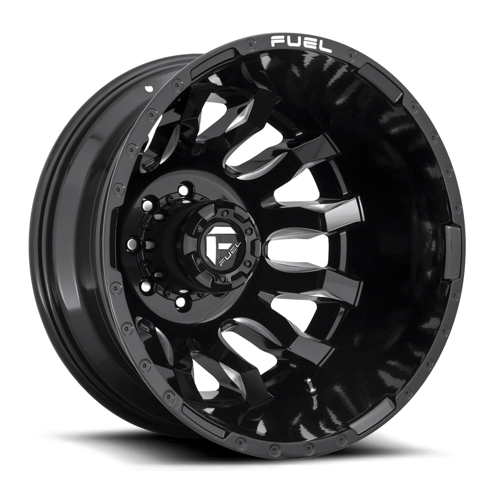 Fuel Offroad Blitz Dually Gloss Black Milled 20x8.25 Wheels & Venom Power Tires Terra Hunter R/T Plus 275/65R20 Tires - 20" Dually Package