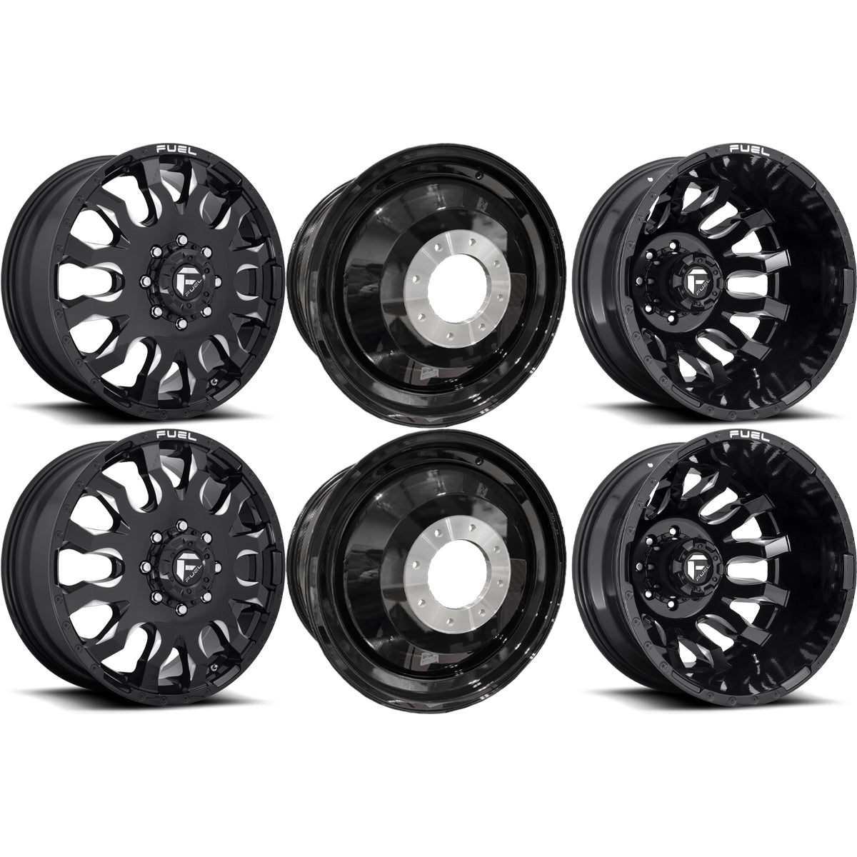 Fuel Offroad Blitz Dually Gloss Black Milled 20x8.25 Wheels & Toyo Tires Open Country C/T 265/60R20 Tires - 20" Dually Package