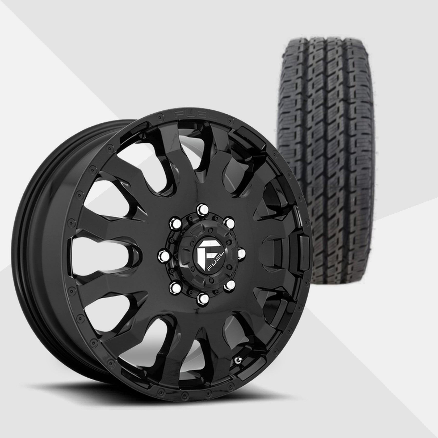 Fuel Offroad Blitz Dually Gloss Black 20x8.25 Wheels & Nitto Tires Dura Grappler 275/60R20 Tires - 20" Dually Package