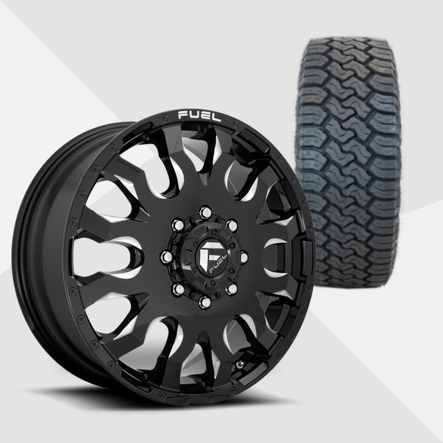 Fuel Offroad Blitz Dually Gloss Black Milled 20x8.25 Wheels & Toyo Tires Open Country C/T 265/60R20 Tires - 20" Dually Package