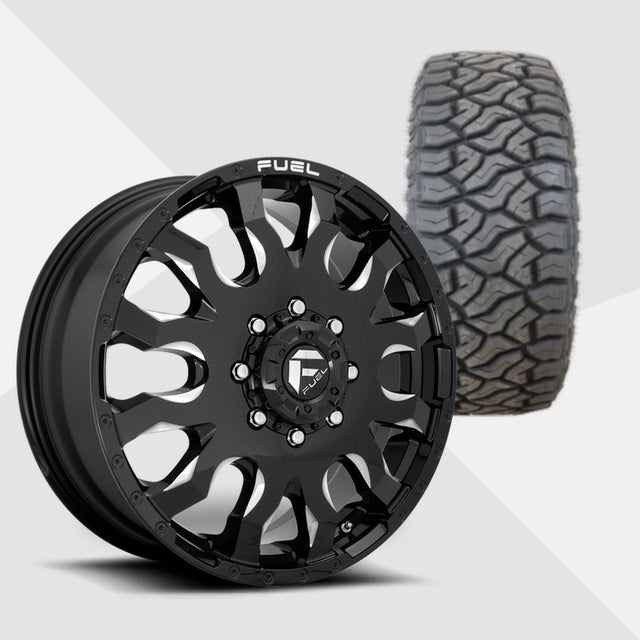 Fuel Offroad Blitz Dually Gloss Black Milled 20x8.25 Wheels & Venom Power Tires Terra Hunter R/T 275/55R20 Tires - 20" Dually Package