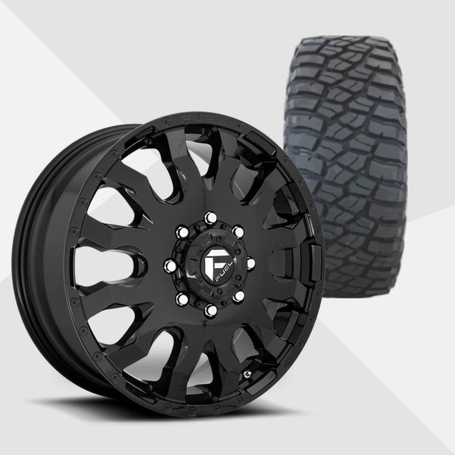 Fuel Offroad Blitz Dually Gloss Black 20x8.25 Wheels & BF Goodrich Tires Mud Terrain T/A KM3 33x12.50R20 Tires - 20" Dually Package