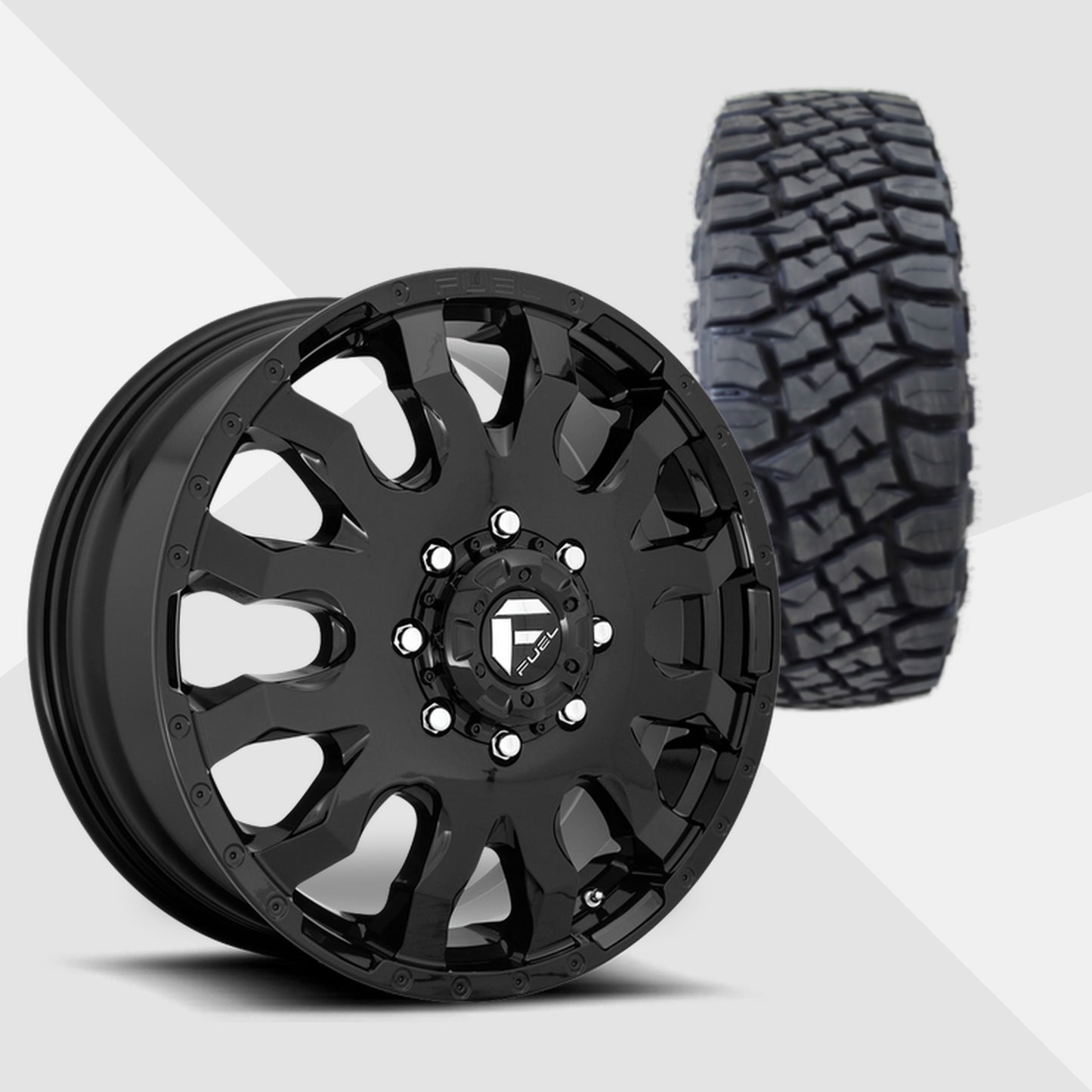 Fuel Offroad Blitz Dually Gloss Black 20x8.25 Wheels & Toyo Tires Open Country R/T Pro 38x13.50R20 Tires - 20" Dually Package