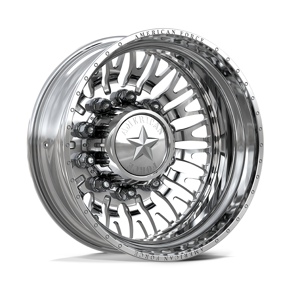 American Force Business Polished 22x8.25 Wheels & Fuel Tires Gripper X/T 33x12.50R22 Tires - 22" Dually Package