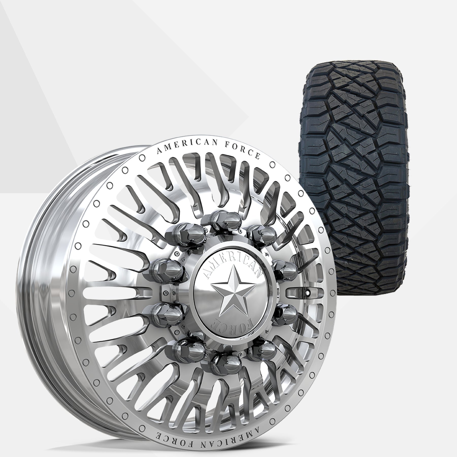 American Force Business Polished 22x8.25 Wheels & Nitto Tires Ridge Grappler 315/45R22 Tires - 22" Dually Package