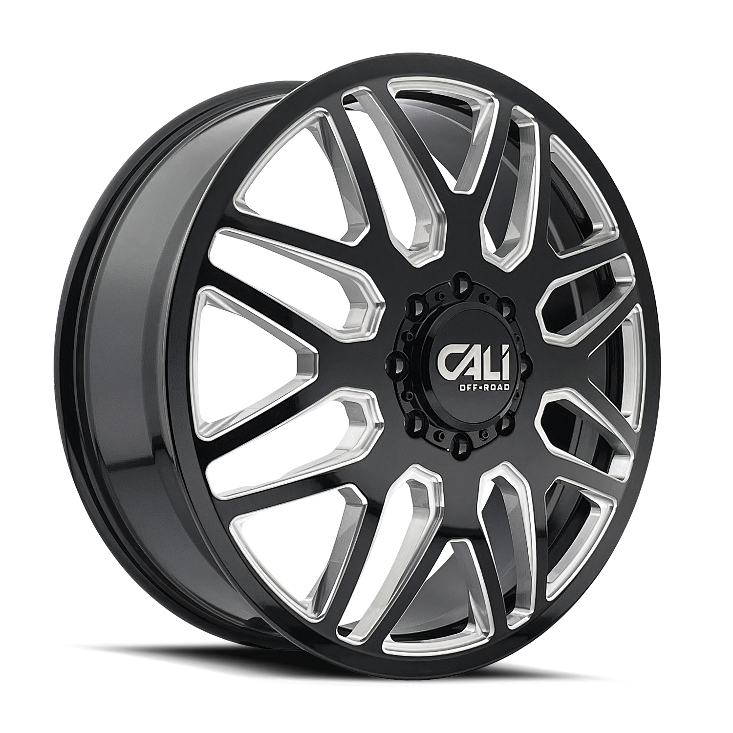 Cali Offroad Invader Gloss Black Milled Spokes 22x8.25 22" Dually Wheels