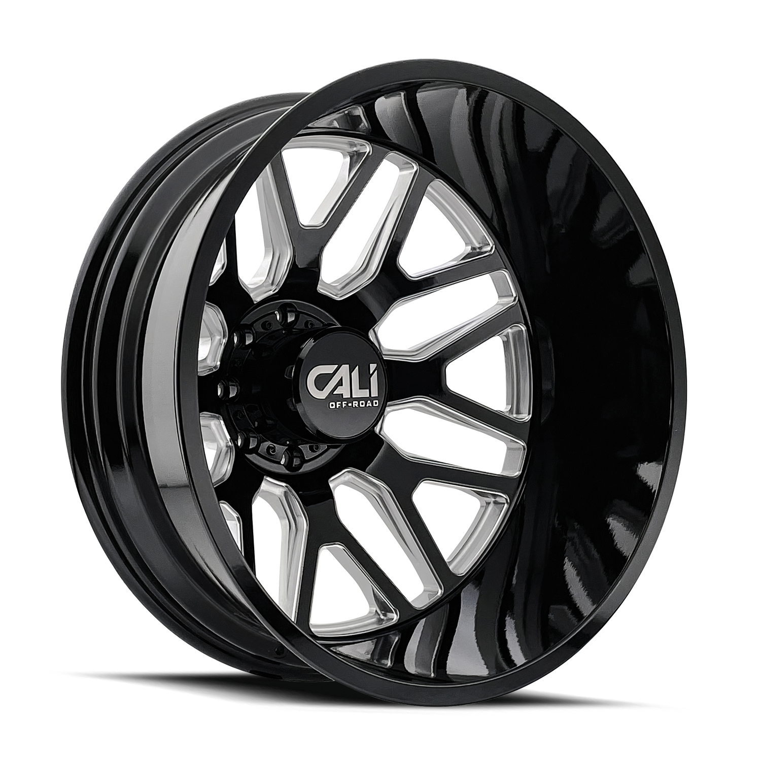 Cali Offroad Invader Gloss Black Milled Spokes 22x8.25 22" Dually Wheels