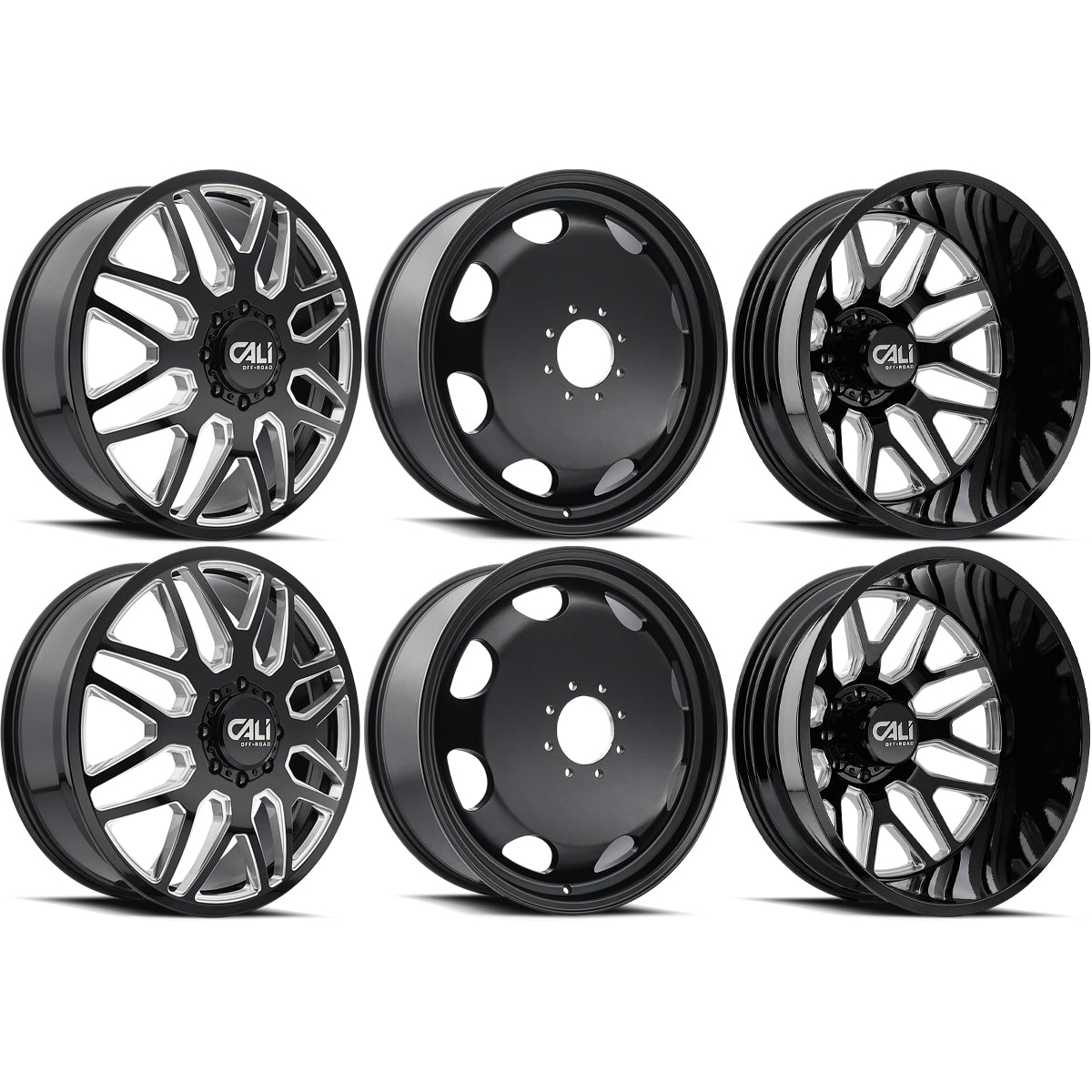 Cali Offroad Invader Gloss Black Milled Spokes 24x8.25 24" Dually Wheels