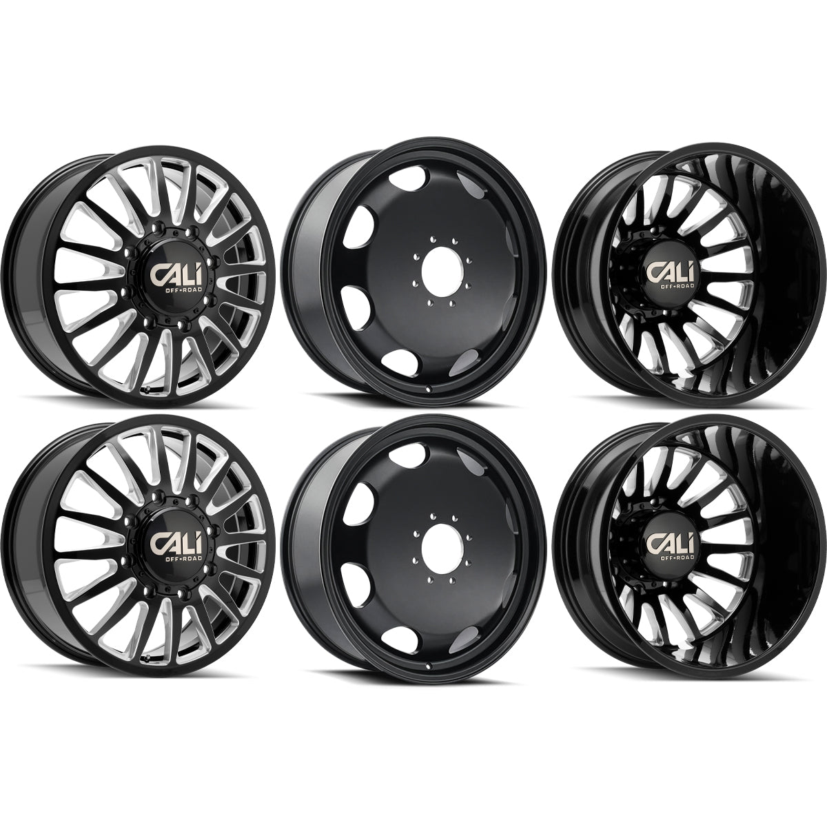Cali Offroad Summit Gloss Black with Milled Spokes 22x8.25 22" Dually Wheels