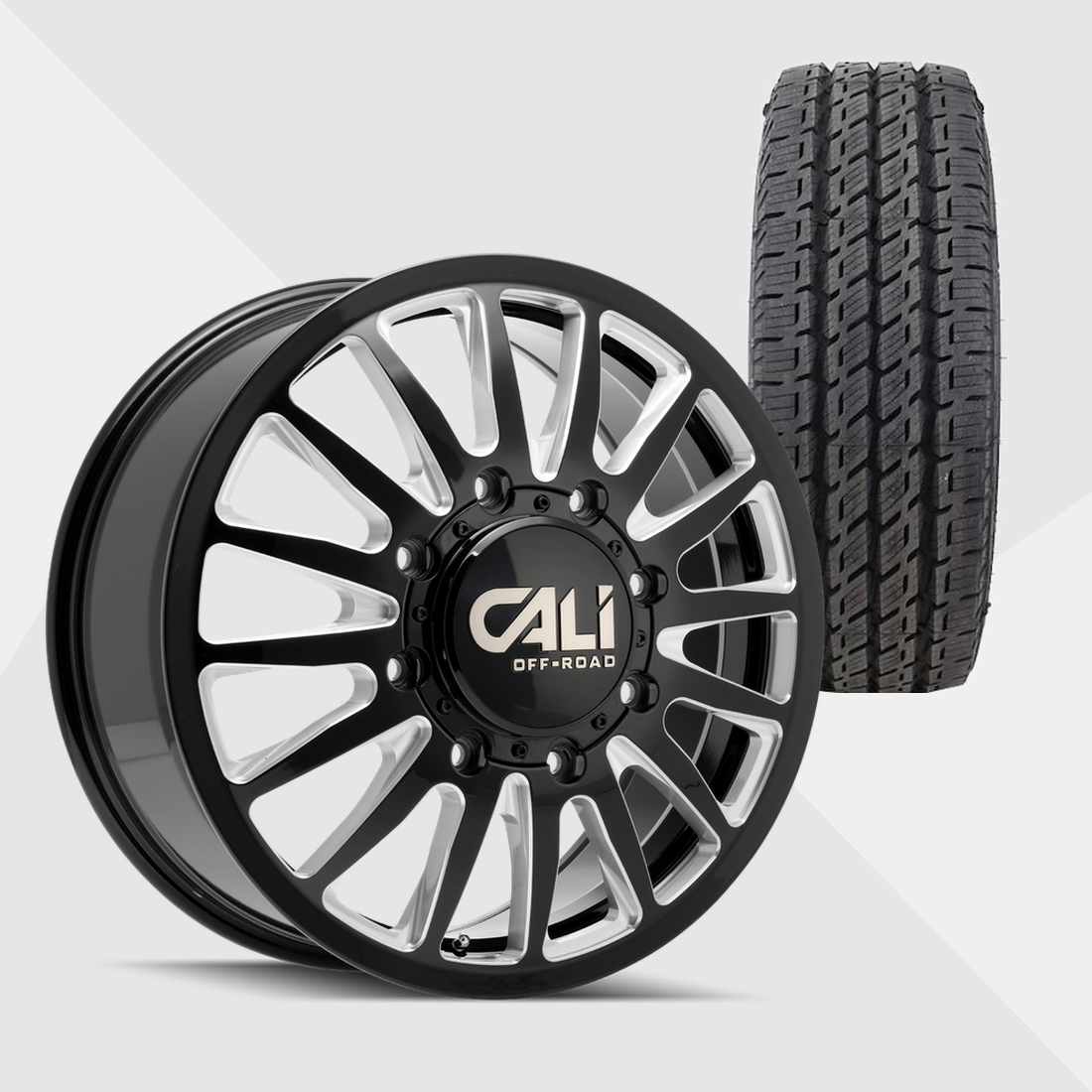 Cali Offroad Summit Gloss Black with Milled Spokes 20x8.25 8x210 with Nitto Tires Dura Grappler 275/60R20 Dually Package