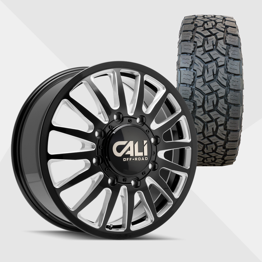 Cali Offroad Summit Gloss Black with Milled Spokes 22x8.25 8x200 with Toyo Tires Open Country A/T III 35x12.50R22 Dually Package