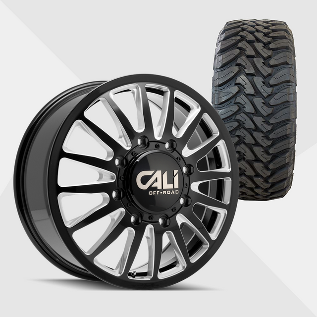 Cali Offroad Summit Gloss Black with Milled Spokes 22x8.25 8x200 with Toyo Tires Open Country M/T 35x12.50R22 Dually Package