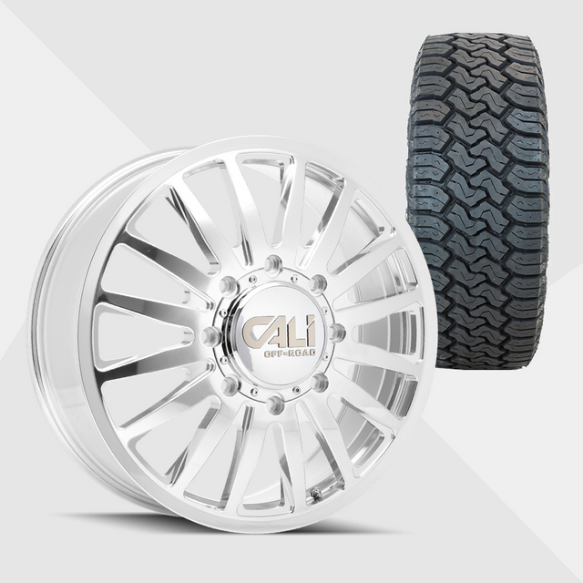 Cali Offroad Summit Polished with Milled Spokes 20x8.25 8x200 with Toyo Tires Open Country C/T 265/60R20 Dually Package