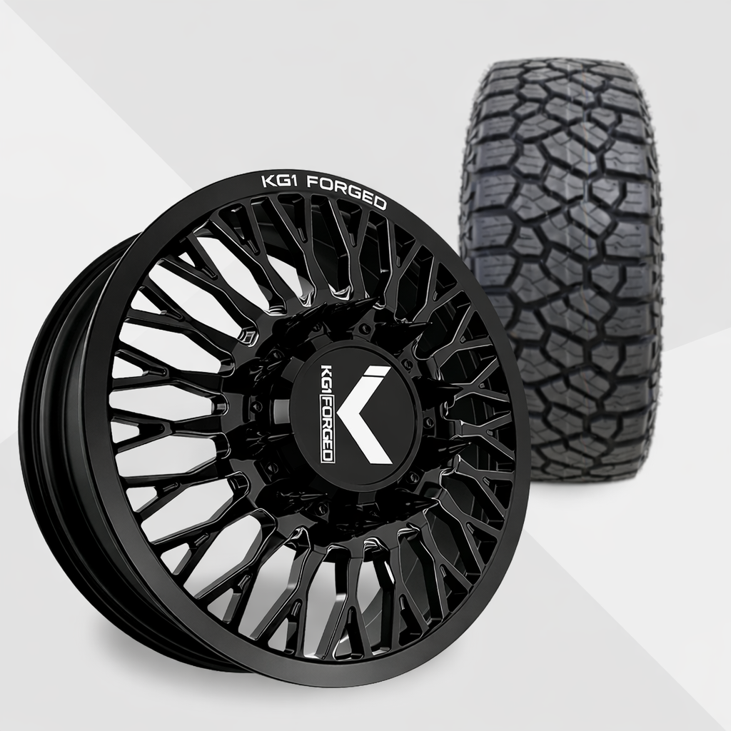 KG1 Jacked-KD 24x8.25 Wheels & Kenda Tires Klever R/T 35x12.50R24 Tires - 24" Dually Package