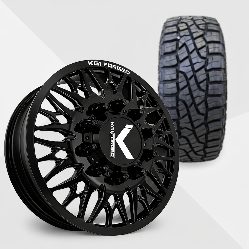 KG1 Trident-KD 22x8.25 Wheels & AMP Tires Terrain Attack R/T 35x12.50R22 Tires - 22" Dually Package