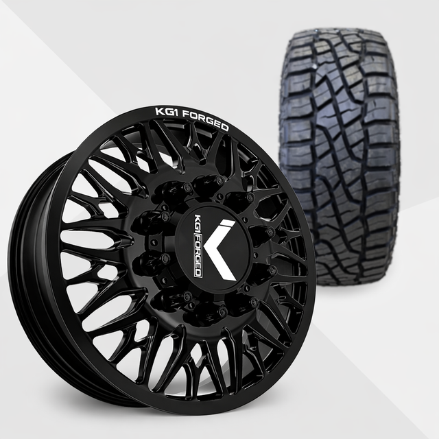 KG1 Trident-KD 22x8.25 Wheels & AMP Tires Terrain Attack R/T 35x12.50R22 Tires - 22" Dually Package