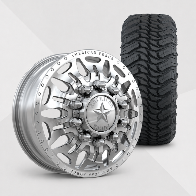 American Force Overhaul Polished 22x8.25 10x225 with Atturo Tires Trail Blade MTS 285/55R22 Dually Package