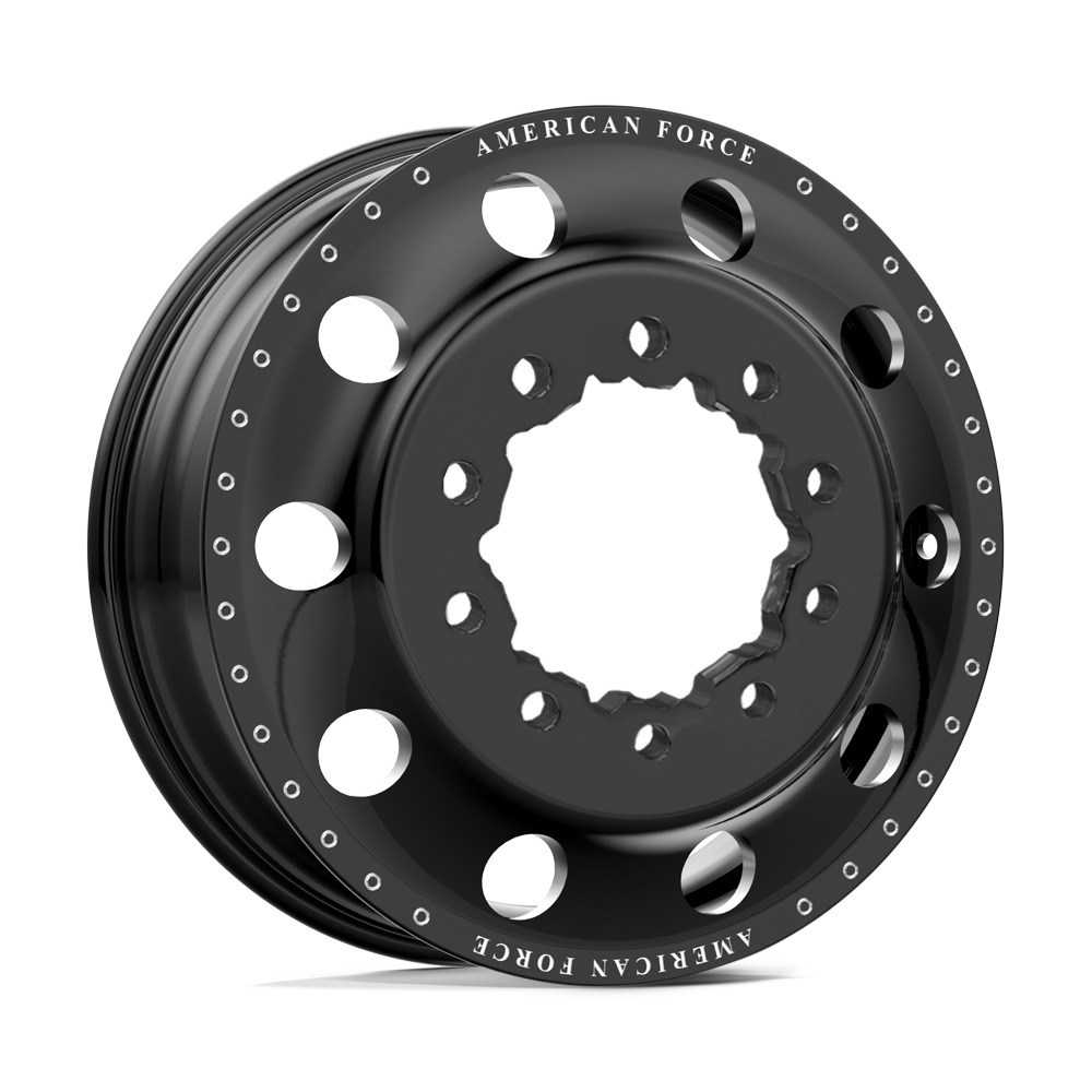 American Force Classic Gloss Black Milled 22x8.25 Venom Power Tires Swampthing A/T 35x12.50R22 22" Dually Package