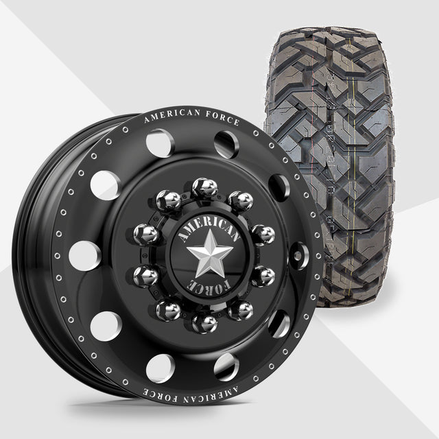 American Force Classic Gloss Black Milled 22x8.25 Fuel Tires Gripper X/T 33x12.50R22 22" Dually Package