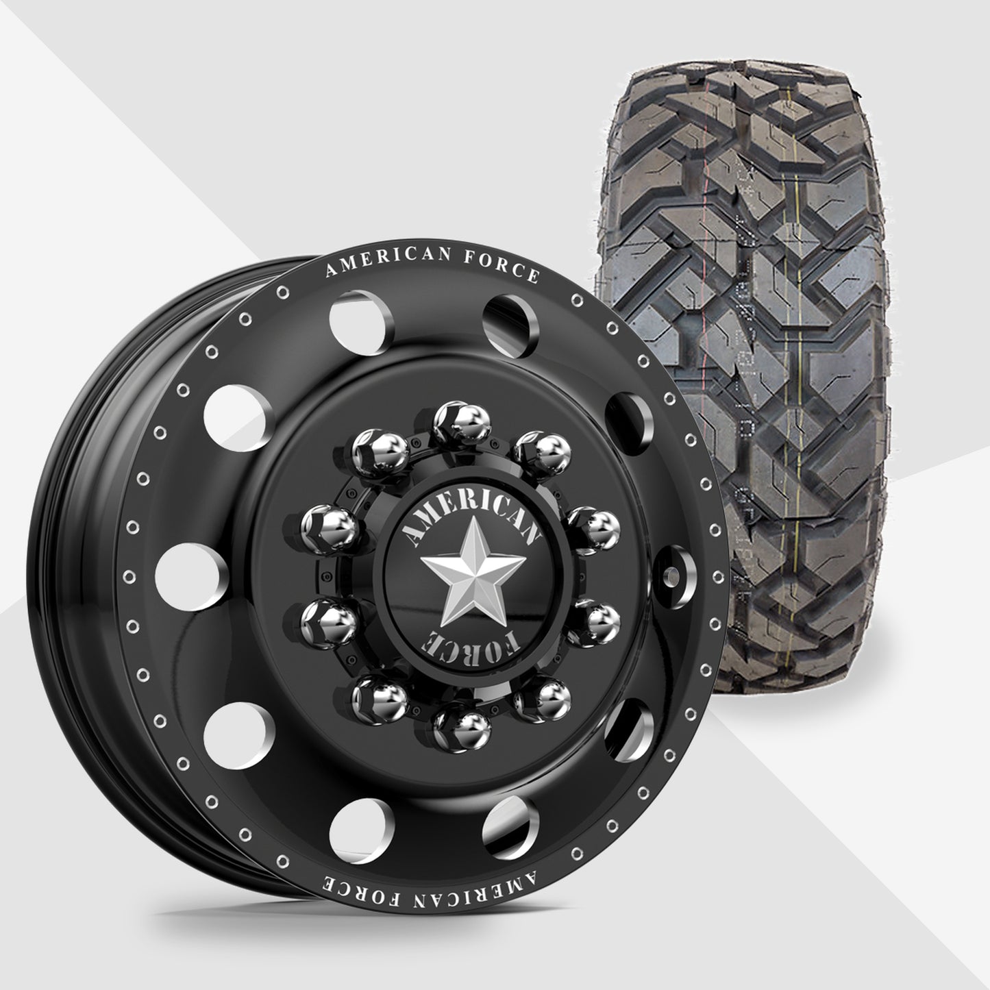 American Force Classic Gloss Black Milled 22x8.25 Fuel Tires Gripper X/T 35x12.50R22 22" Dually Package