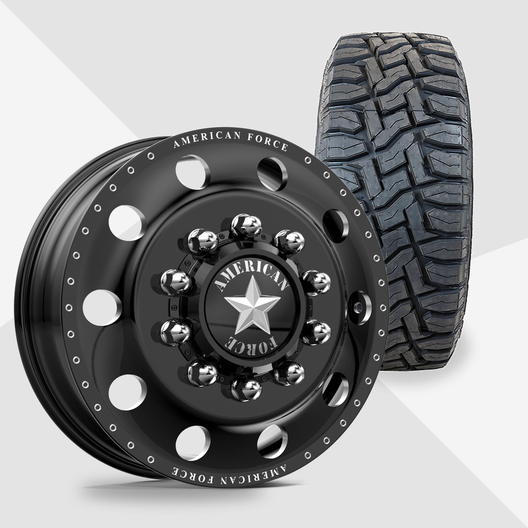 American Force Classic Gloss Black Milled 22x8.25 Toyo Tires Open Country R/T 35x12.50R22 22" Dually Package