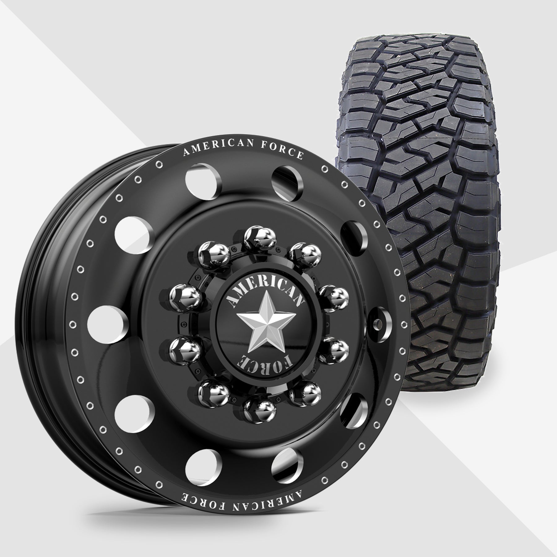American Force Classic Gloss Black Milled 24x8.25 Toyo Tires Open Country R/T Trail 37x13.50R24 24" Dually Package