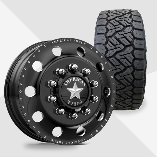 American Force Classic Gloss Black Milled 24x8.25 Nitto Tires Recon Grappler A/T 37x13.50R24 24" Dually Package