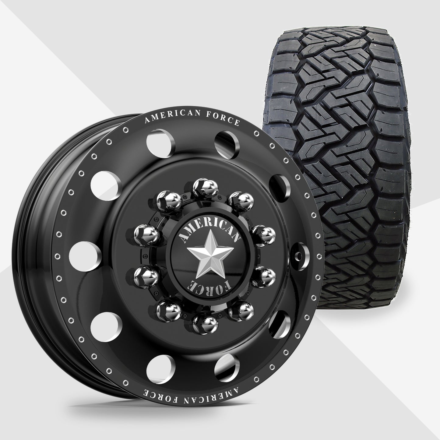 American Force Classic Gloss Black Milled 24x8.25 Nitto Tires Recon Grappler A/T 315/45R24 24" Dually Package