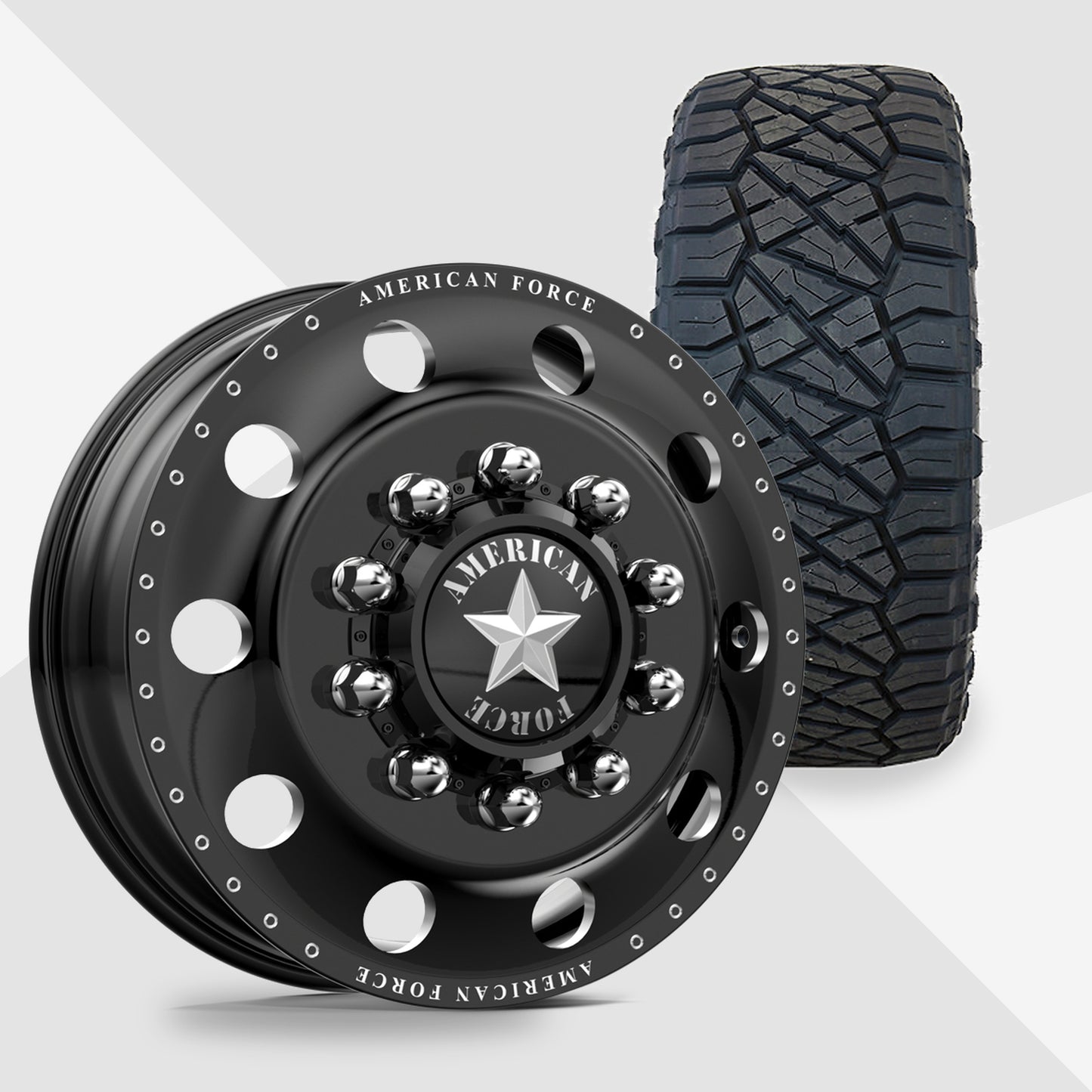American Force Classic Gloss Black Milled 24x8.25 Nitto Tires Ridge Grappler 315/45R24 24" Dually Package