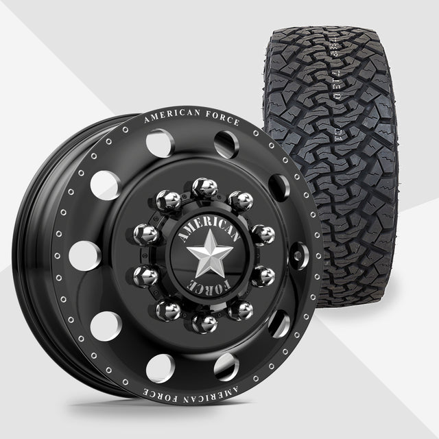 American Force Classic Gloss Black Milled 24x8.25 Venom Power Tires Terra Hunter X/T 35x13.50R24 24" Dually Package