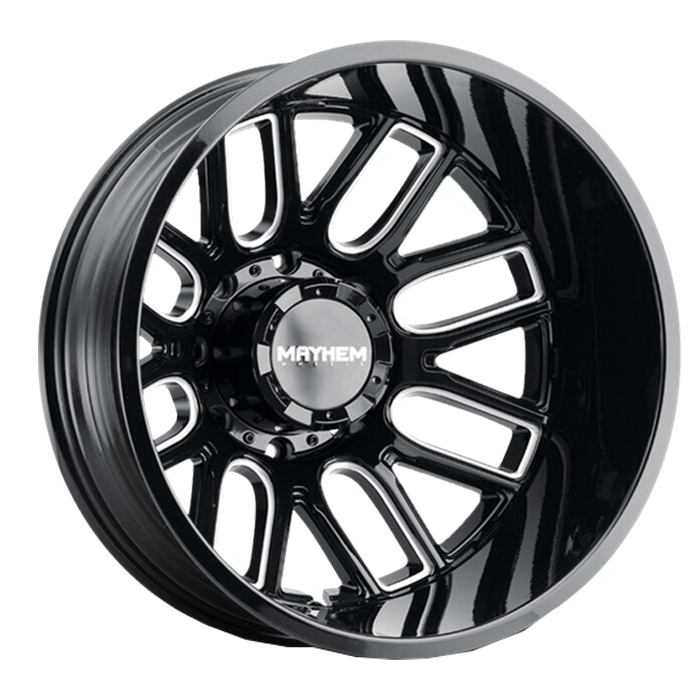 Mayhem Cogent Dually Gloss Black with Milled Spokes 20x8.25 Wheels & BF Goodrich Tires Mud Terrain T/A KM3 33x12.50R20 Tires - 20" Dually Package