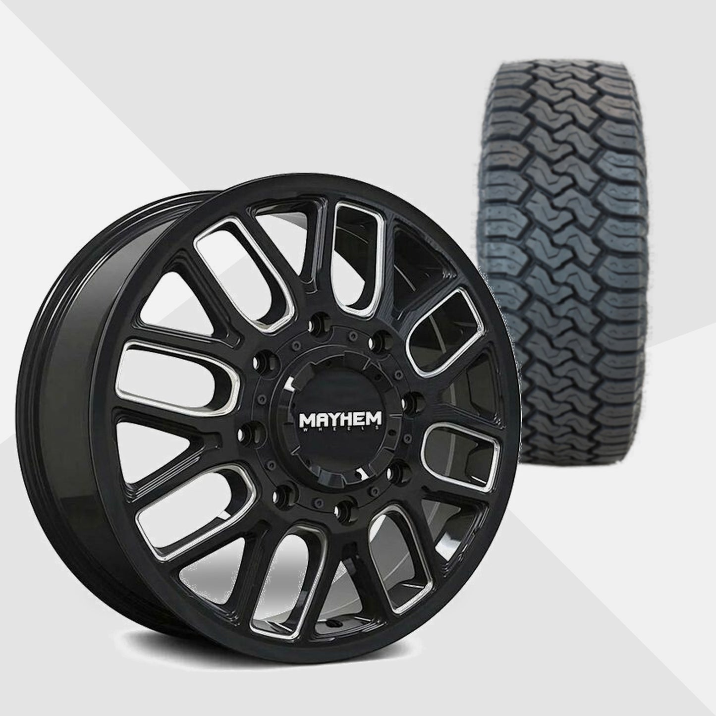 Mayhem Cogent Dually Gloss Black with Milled Spokes 20x8.25 Wheels & Toyo Tires Open Country C/T 35x12.50R20 Tires - 20" Dually Package