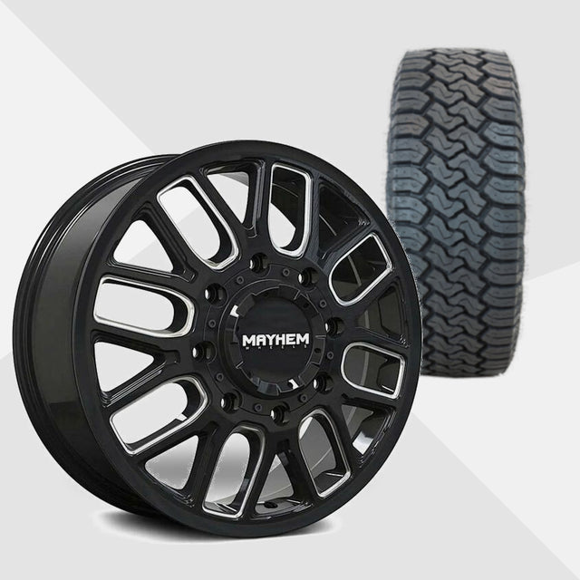 Mayhem Cogent Dually Gloss Black with Milled Spokes 20x8.25 Wheels & Toyo Tires Open Country C/T 35x12.50R20 Tires - 20" Dually Package