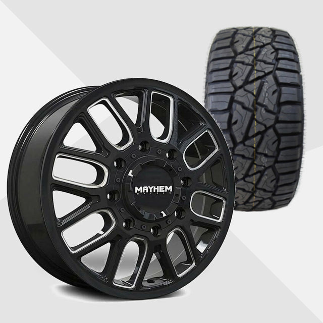 Mayhem Cogent Dually Gloss Black with Milled Spokes 20x8.25 Wheels & TIS Tires TIS Offroad RT1 275/55R20 Tires - 20" Dually Package