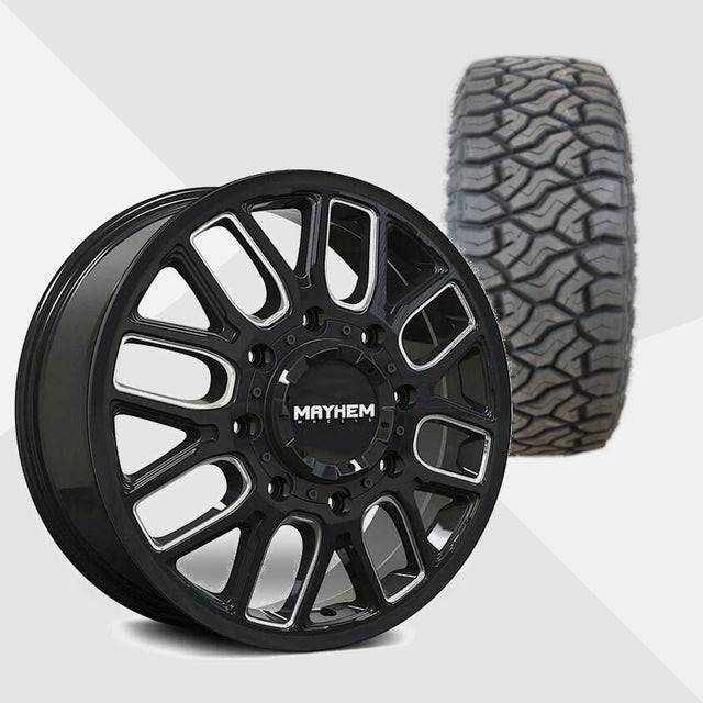 Mayhem Cogent Dually Gloss Black with Milled Spokes 20x8.25 Wheels & Venom Power Tires Terra Hunter R/T Plus 275/65R20 Tires - 20" Dually Package