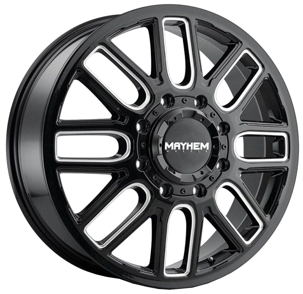 Mayhem Cogent Dually Gloss Black with Milled Spokes 20x8.25 Wheels & TIS Tires TIS Offroad RT1 275/55R20 Tires - 20" Dually Package